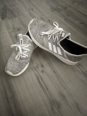 adidas Grey Knit Lace-Up Sneakers with White Stripes